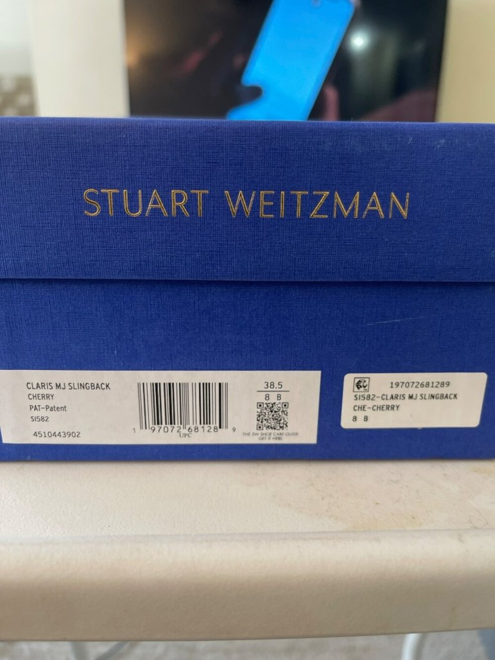 Stuart Weitzman $475 Claris Red Patent Leather Rhinestone Slingback Size 8 NEW - Picture 7 of 9
